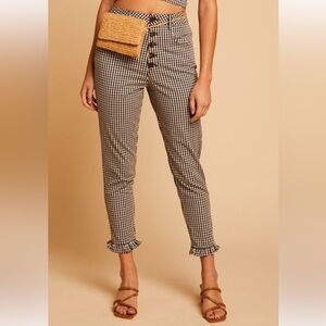 Capulet Gingham Button Front Pants with Ruffle Ankle